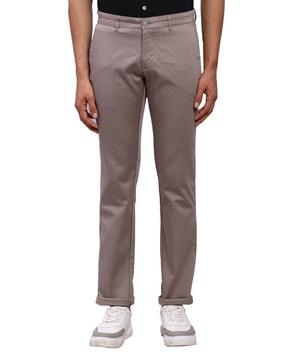 men slim fit flat front trousers with insert pockets