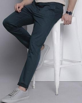 men slim fit flat-front trousers