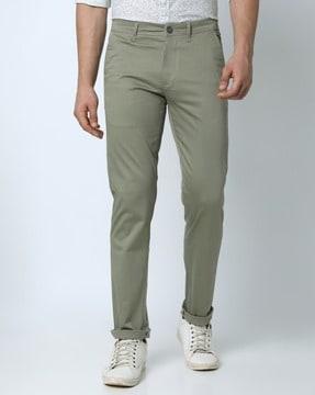 men slim fit flat-front trousers