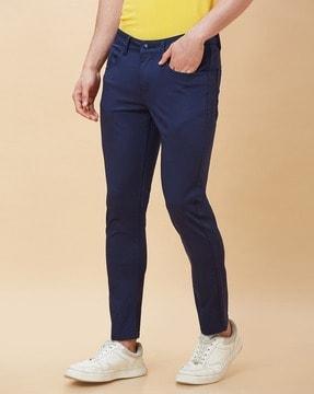 men slim fit flat-front trousers