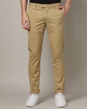 men slim fit flat-front trousers