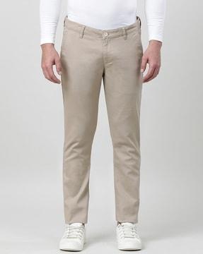 men slim fit flat-front trousers