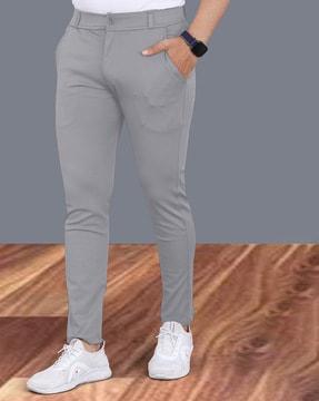 men slim fit flat-front trousers