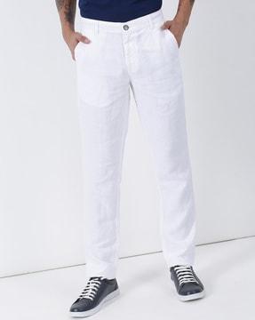 men slim fit flat-front trousers