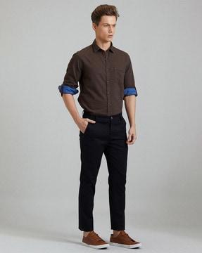 men slim fit flat-front trousers