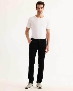 men slim fit flat-front trousers