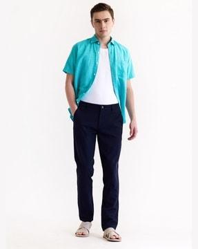 men slim fit flat-front trousers