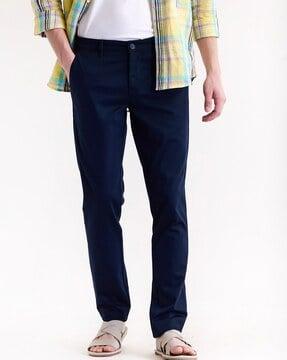 men slim fit flat-front trousers