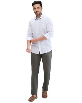 men slim fit flat-front trousers