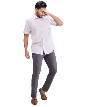 men slim fit flat-front trousers