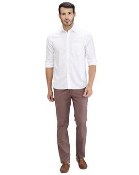 men slim fit flat-front trousers