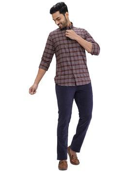 men slim fit flat-front trousers