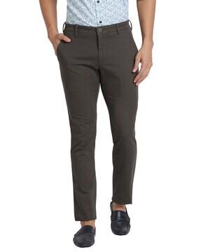 men slim fit flat-front trousers