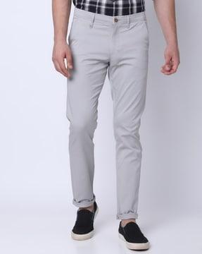 men slim fit front-flat trousers