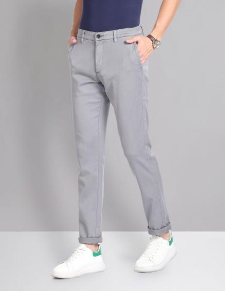 men slim fit grey pure cotton trousers