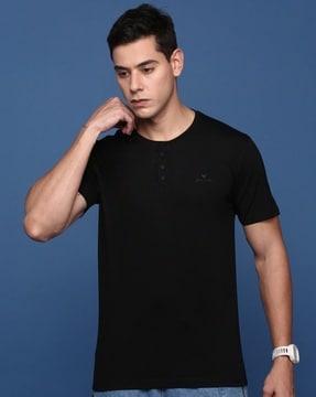 men slim fit henley-neck t-shirt