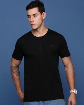 men slim fit henley-neck t-shirt