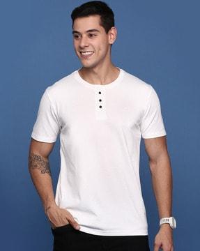 men slim fit henley-neck t-shirt