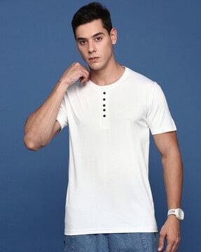 men slim fit henley-neck t-shirt