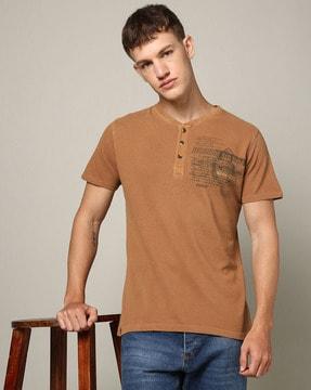 men slim fit henley t-shirt with brand print