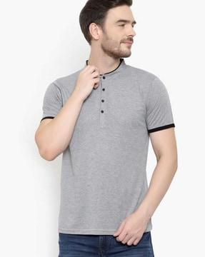 men slim fit henley t-shirt with contrast piping