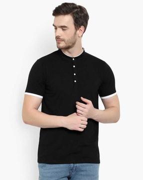 men slim fit henley t-shirt with contrast piping