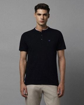 men slim fit henley t-shirt with logo embroidery