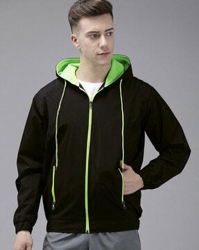 men slim fit hooded bomber jacket