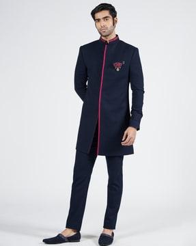 men slim fit long kurta with mandarin collar