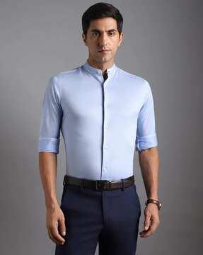 men slim fit mandarin-collar shirt