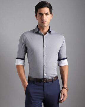 men slim fit micro print shirt