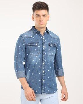 men slim fit polka-dot print t-shirt