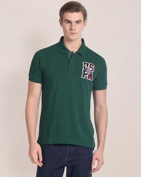 men slim fit polo t-shirt with logo applique