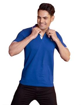 men slim fit polo t-shirt with ribbed hem