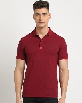 men slim fit polo t-shirt with ribbed hem