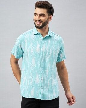 men slim fit printed shirt with short sleeves