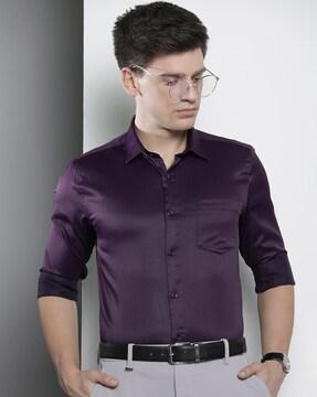 men slim fit satin formal shirt