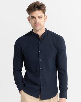 men slim fit shirt with band collar