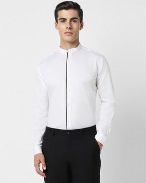 men slim fit shirt with band collar