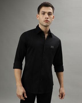 men slim fit shirt with cuffed sleeves