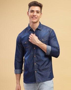 men slim fit shirt with dual pockets