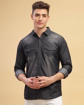 men slim fit shirt with dual pockets