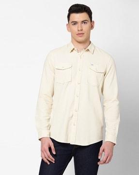 men slim fit shirt with flap pockets