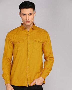 men slim fit shirt with flap pockets