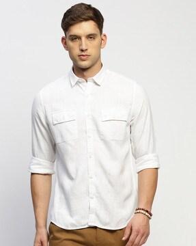 men slim fit shirt with flap pockets