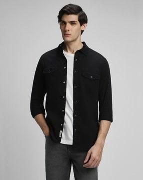 men slim fit shirt with flap pockets