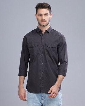 men slim fit shirt with flap pockets