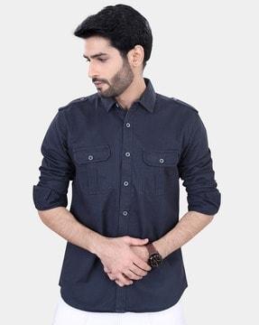 men slim fit shirt with flap pockets