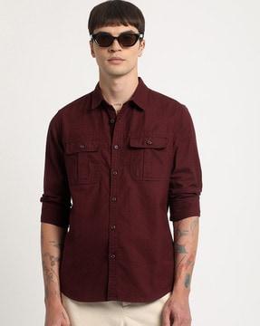 men slim fit shirt with flap pockets