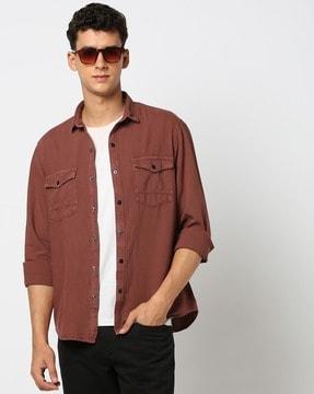 men slim fit shirt with flap pockets